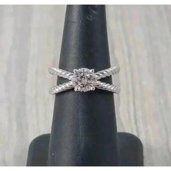David Yurman Platinum Crossover Cable 1.00ct GIA Round Diamond Engagement Ring - Picture 4 of 12